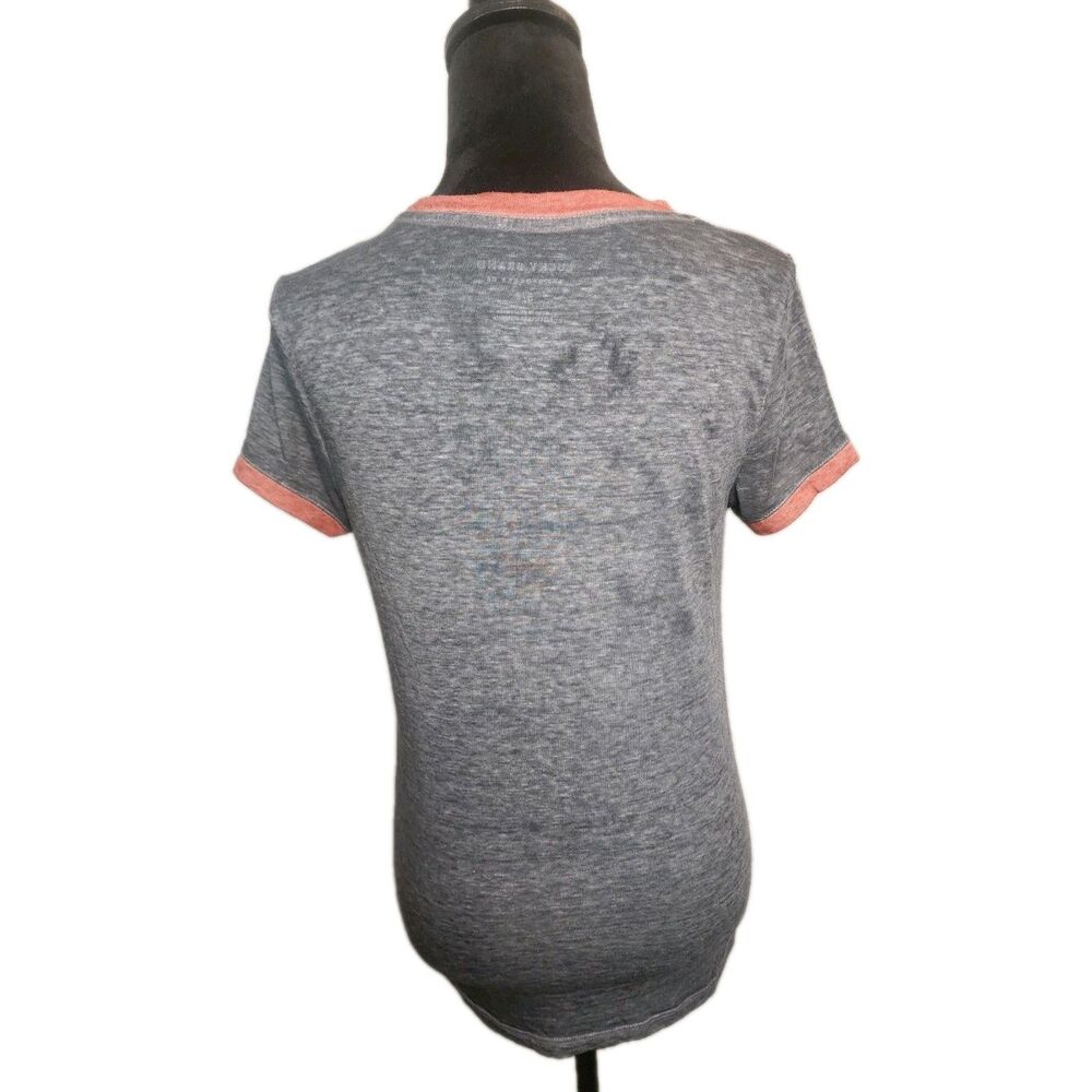 Lucky Brand Women's Sz S Cowgirl Ringer T Shirt Distressed Rodeo Grey Red Vtg - Picture 4 of 8